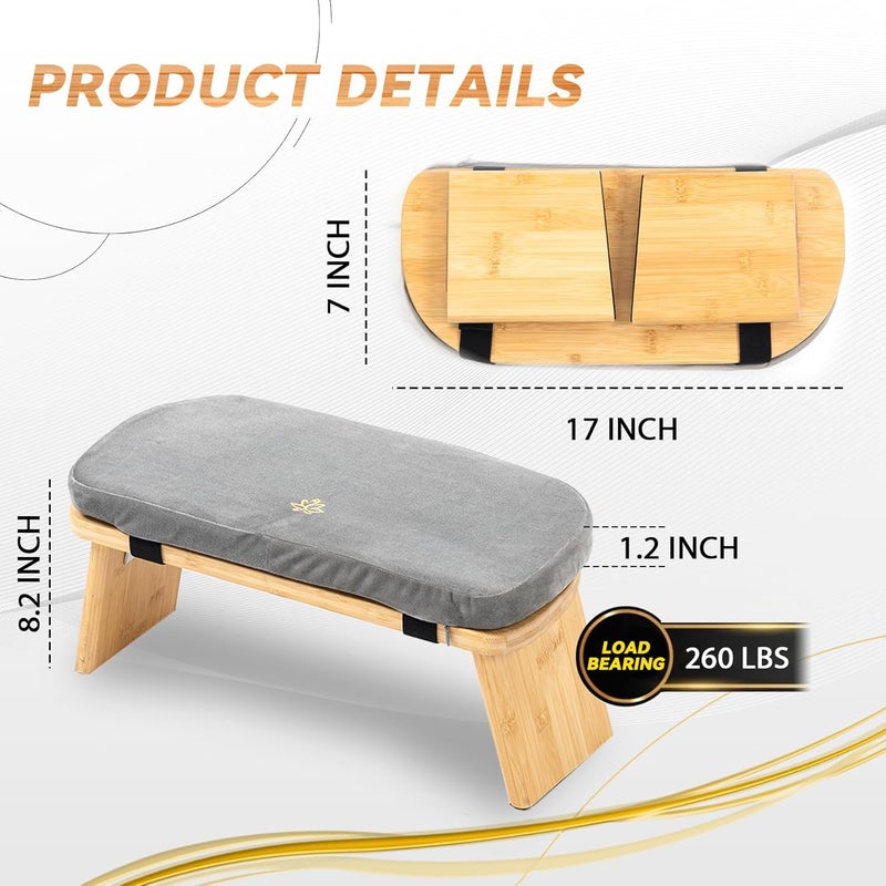 Estleys Meditation Bench, Bamboo Meditation Stool, Folding Kneeling Meditation Bench, Seiza Prayer Bench, Prayer Bench with Meditation Cushion, Kneeling Stool (Grey & Bag) - Image 3